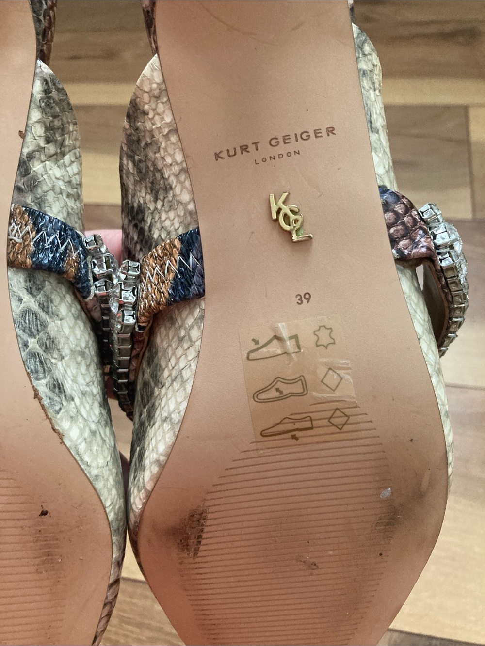 Kurt Geiger Snake Print Rhinestone Embellished Duchess Heels - Picture 8 of 10